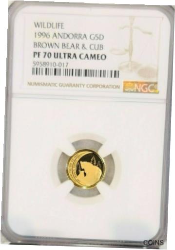  アンティークコイン コイン 金貨 銀貨  1996 ANDORRA GOLD 5 DINERS BROWN BEAR & CUB NGC PF 70 ULTRA CAMEO PERFECT POP 1