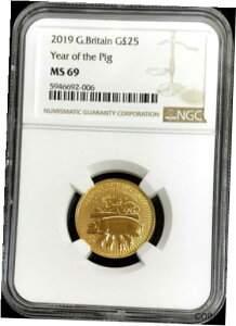2019 ゴールド イギリス 1/4 オンス 25 ポンド 豚の太陰年 コイン NGC MS 692019 GOLD GREAT BRITAIN 1/4 oz 25 POUND LUNAR YEAR OF THE PIG COIN NGC MS 69