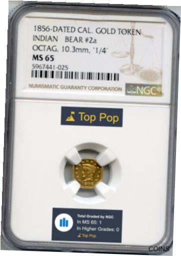 ڶ/ʼݾڽա ƥ    [̵] 1856 Liberty RD California Gold Token / NGC MS65 TOP POP! FINEST KNOWN! R8