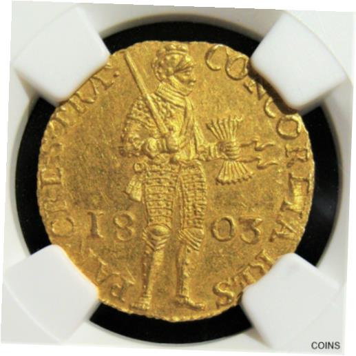 オランダ：バタビア共和国。ユトレヒト ゴールド デュカット 1803 MS63+ NGC。Netherlands: Batavian Republic. Utrecht gold Ducat 1803 MS63+ NGC.