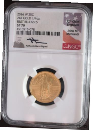 【極美品/品質保証書付】 アンティークコイン コイン 金貨 銀貨 [送料無料] 2016-W Standing Liberty Quarter 1/4oz Gold Coin, NGC SP70 1st Releases, Mercanti
