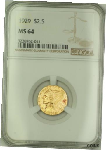  アンティークコイン コイン 金貨 銀貨  1929 $2.50 Indian Quarter Eagle Gold Coin NGC MS-64 *See Description* JMX (B)