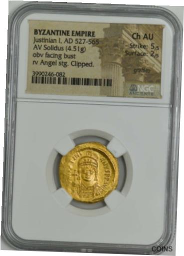  アンティークコイン コイン 金貨 銀貨  Byzantine Gold Justinian I AV Solidus (4.51g) Ch AU NGC 944619-8