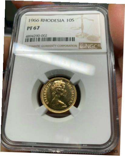 【極美品/品質保証書付】 アンティークコイン コイン 金貨 銀貨 送料無料 Rhodesia 10 Shillings 1966 Gold NGC PF67