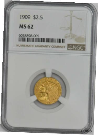 yɔi/iۏ؏tz AeB[NRC RC   [] 1909 $2 1/2 Gold Indian MS62 NGC 945556-1
