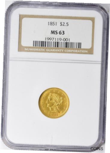 yɔi/iۏ؏tz AeB[NRC RC   [] 1851 LIBERTY HEAD $2.5 QUARTER EAGLE GOLD NGC MS63