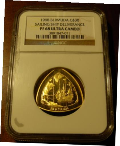 【極美品/品質保証書付】 アンティークコイン コイン 金貨 銀貨 送料無料 Bermuda 1998 Gold 1/2 oz 30 NGC PF68UC Sailing Ship Deliverance Mintage - 1,500