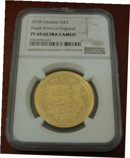  アンティークコイン 金貨 Gibraltar 2018 Gold 1 oz 5 Pounds NGC PF69UC Royal Arms of England  #got-wr-011004-780