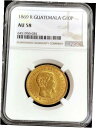 1869 R ゴールド グアテマラ 10 ペソ ラファエル カレラ 紋章 コイン NGC UNC 58 について1869 R GOLD GUATEMALA 10...