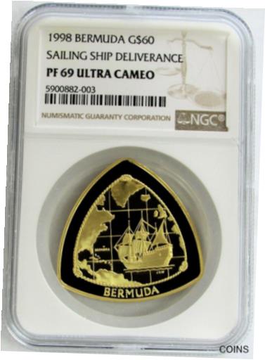 【極美品/品質保証書付】 アンティークコイン 金貨 1998 GOLD BERMUDA 60 SHIP DELIVERANCE 1 OZ TRIANGLE PROOF COIN NGC PF 69 UC 送料無料 gct-wr-011004-2453