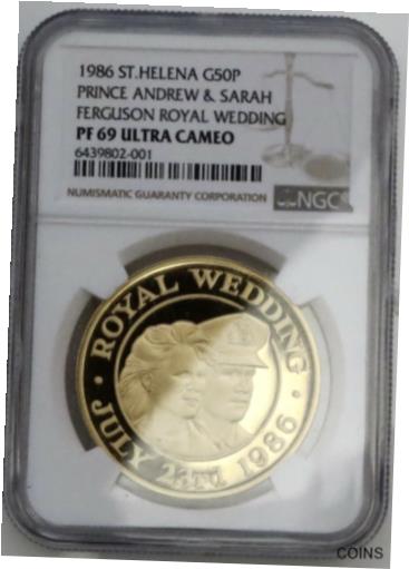 【極美品/品質保証書付】 アンティークコイン 金貨 Rare 50 Minted 1986 St. Helena Gold 50 Pence Royal Wedding 47.54g Coin NGC PF 69 [送料無料] #gct-wr-011004-3392