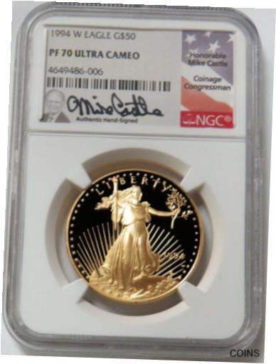 yɔi/iۏ؏tz AeB[NRC  1994 W GOLD PROOF CASTLE SIGNED AMERICAN EAGLE $50 COIN 1 OZ NGC PF 70 UC [] #gct-wr-011004-3678