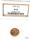LOOK__ビッグセール__1905 NGC、プルーフ 62 リバティヘッド 2 1/2 ドルのゴールドピースLOOK__BIG SALE__1905 NGC,...