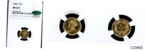 【極美品/品質保証書付】 アンティークコイン 金貨 1880 G$1 MS67+ NGC/CAC-RARE MINTAGE 1600-FLASHY-Gold Dollar-- [送料無料] #got-wr-011004-6312