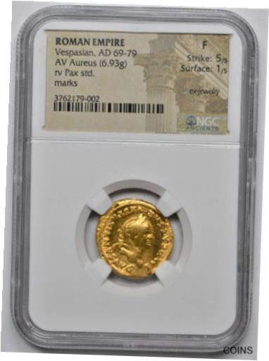  アンティークコイン 金貨 ROMAN EMPIRE VESPASIAN,AD69-79 AV GOLD AUREUS ANCIENT COIN NGC F  #gct-wr-011040-278