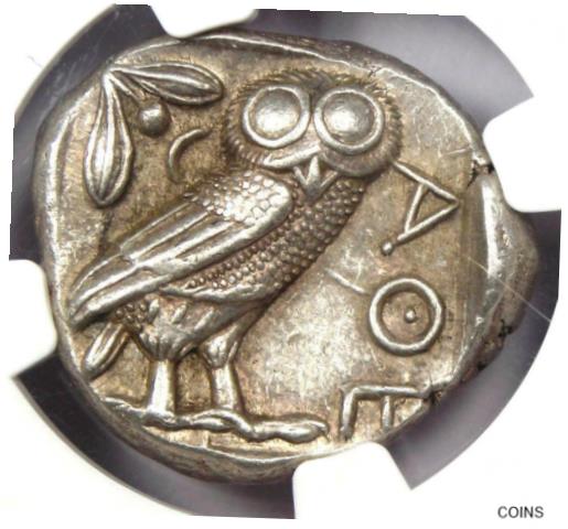  アンティークコイン コイン 金貨 銀貨  Athens Greece Athena Owl Tetradrachm Coin 440-404 BC. NGC AU - 5/5 Strike