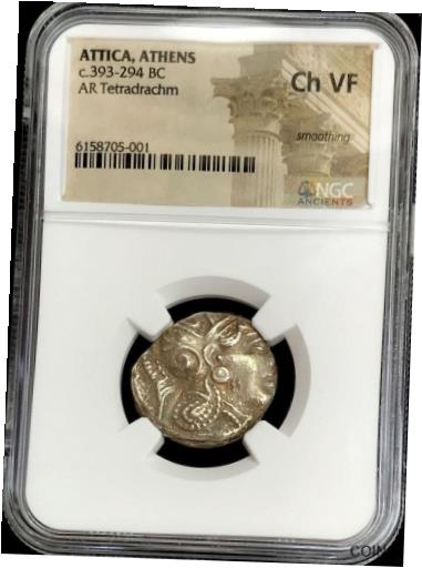  アンティークコイン コイン 金貨 銀貨  393 -294 BC SILVER ATTICA OWL ATHENS TETRADRACHM ATHENA COIN NGC CHOICE VF