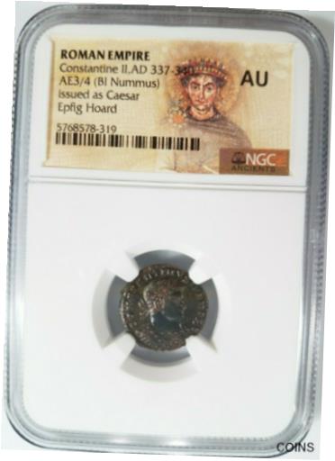 yɔi/iۏ؏tz AeB[NRC RC   [] Constantine II Roman Empire BI Nummus AE3/4 NGC AU Ancient Epfig Hoard Pedigree