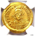 テオドシウス II AV ソリダス ゴールド ローマ帝国 コイン 402-450 AD - 認定 NGC AUTheodosius II AV Solidus ...