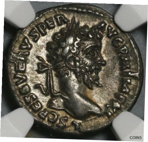 【極美品/品質保証書付】 アンティークコイン コイン 金貨 銀貨 [送料無料] 198 NGC Ch XF Septimius Severus Roman Laodicea Denarius Legend Error (21060504C)