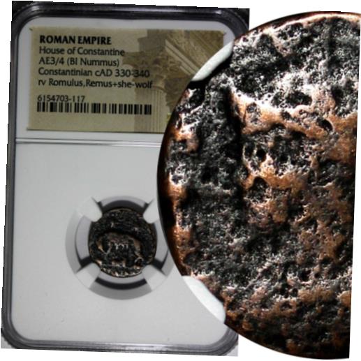  󥹥ƥ̥ī AE3/4 Nummus AD 330-340 / She-Wolf & Twins NGC (117)RO...