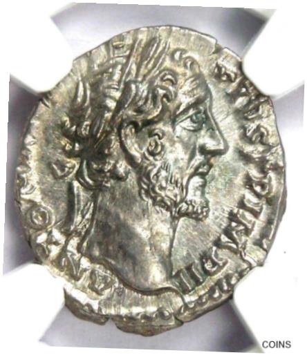  アンティークコイン コイン 金貨 銀貨  Antoninus Pius AR Denarius Silver Coin 138-161 AD. NGC Choice AU - 5/5 Surfaces!