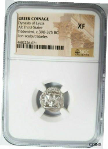 【極美品/品質保証書付】 アンティークコイン コイン 金貨 銀貨 [送料無料] Dynasts of Lycia NGC XF Trbbenimi Silver Third Stater Greek Lion Scalp Triskeles