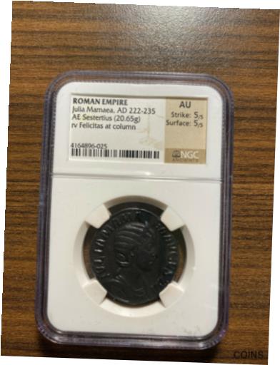 【極美品/品質保証書付】 アンティークコイン コイン 金貨 銀貨 [送料無料] NGC AU Roman Empire Julia Mamaea AD 222-235 AE Sestertius Rev. Felicitas at Col.