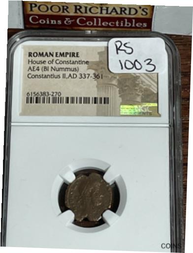  アンティークコイン コイン 金貨 銀貨  Roman Empire AE4 (BI Nummus) Constantius II AD 337-361 RS1003