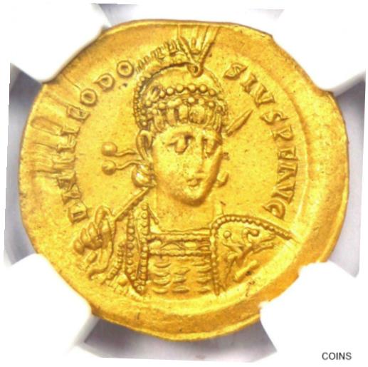 【極美品/品質保証書付】 アンティークコイン コイン 金貨 銀貨 [送料無料] Roman Empire Theodosius II AV Solidus Gold Coin 402-450 AD - Certified NGC AU