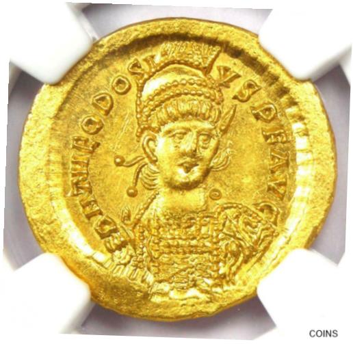 【極美品/品質保証書付】 アンティークコイン 金貨 Theodosius II Gold AV Solidus 402 AD. NGC Choice MS UNC - 5/5 Strike & Surfaces! [送料無料] #got-wr-011044-337