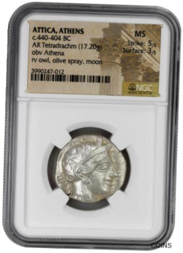 ڶ/ʼݾڽա ƥ Ų Attica Athens Tetradrachm NGC MS, Strike 5/5 Surface 3/5, c.440-404 BC, Ancient [̵] #oot-wr-011044-3588