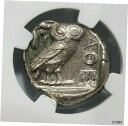 yɔi/iۏ؏tz AeB[NRC RC   [] GREEK OWL Attica Athens BC NGC Ch AU Ancient Tetradrachm Olive Spray Moon Athena