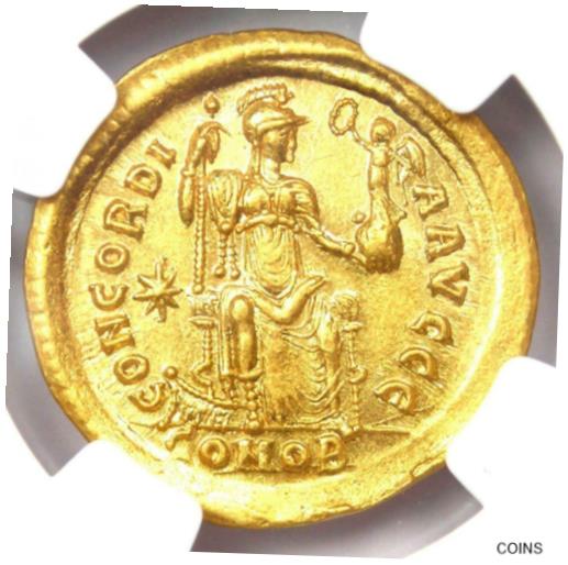 【極美品/品質保証書付】 アンティークコイン コイン 金貨 銀貨 [送料無料] Gold Theodosius II AV Solidus Gold Roman Empire Coin 402-450 AD - NGC AU