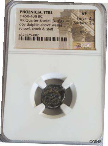 ڶ/ʼݾڽա ƥ    [̵] Phoenicia, Tyre Quarter-Shekel Dolphin NGC VF Ancient Silver Coin RARE!