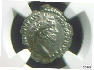 アントニニウス ピウスのローマ銀デナリウス、アウグストゥス神殿、リヴァ NGC AURoman Silver Denarius of Antoninius Pius, Temple of Augustus & Liva NGC AU