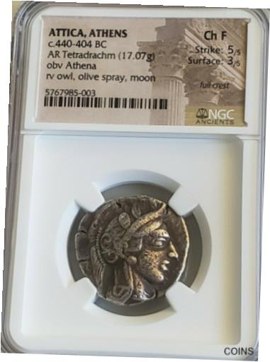 【極美品/品質保証書付】 アンティークコイン コイン 金貨 銀貨 送料無料 Attica, Athens Tetradrachm Full Crest NGC Choice Fine Ancient Silver Coin