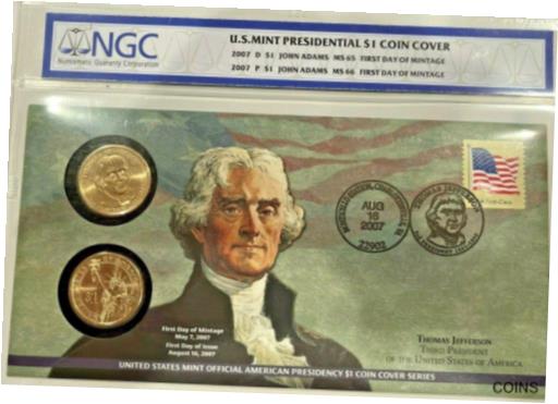 yɔi/iۏ؏tz AeB[NRC RC   [] 2007-P & D John Adams $1 Coin Special Edition Set ~ NGC MS65/MS66