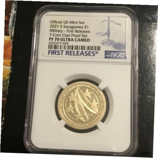 ڶ/ʼݾڽա ƥ    [̵] 2021- S Sacagawea $1 Military F.R. From 7-Coin Clad Set NGC PF70 UC- Blue Label