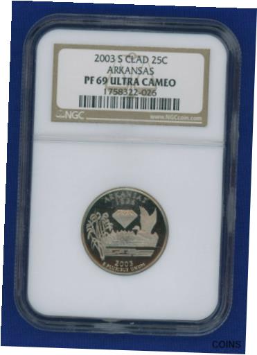 【極美品/品質保証書付】 アンティークコイン 硬貨 2003 S NGC PR69 UCAM Quarter 25c Arkansas 2003-S NGC PR-69 UCAM [送料無料] #oot-wr-011091-4160