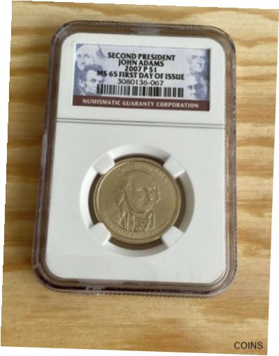 ڶ/ʼݾڽա ƥ    [̵] NGC Coin 2007 One Dollar $1 John Adams MS65 First Day Of Issue