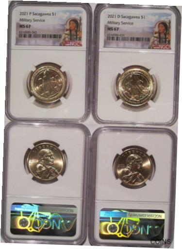 ڶ/ʼݾڽա ƥ    [̵] 2021 P &D Native Sacagawea $1 Dollar NGC MS 67 Military Service 2 Coin Set