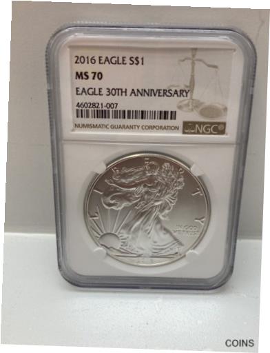 【極美品/品質保証書付】 アンティークコイン コイン 金貨 銀貨 [送料無料] 2016 Silver American Eagle NGC Graded MS70 30th Anniversary $1 .999 Fine