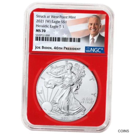  アンティークコイン コイン 金貨 銀貨  2021 (W) $1 Type 1 American Silver Eagle NGC MS70 Biden Label Red Core