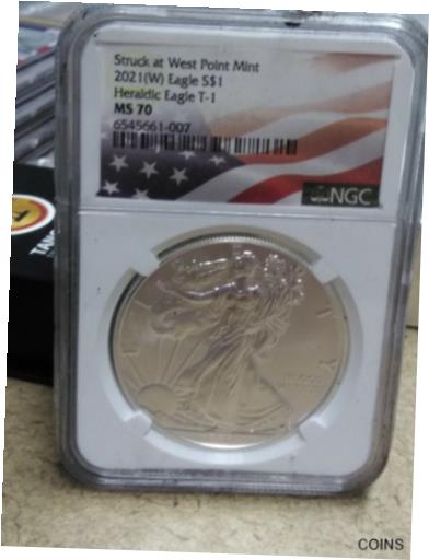  アンティークコイン コイン 金貨 銀貨  2021 (W) $1 Type 1 American Silver Eagle NGC MS70 FDI Flag Label Retro Core