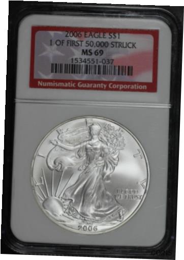 【極美品/品質保証書付】 アンティークコイン コイン 金貨 銀貨 [送料無料] 2006 American Silver Eagle 1 of First 50,000 Struck NGC MS-69