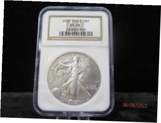 楽天金銀プラチナ　ワールドリソース【極美品/品質保証書付】 アンティークコイン コイン 金貨 銀貨 [送料無料] 2002 American Silver Eagle. NGC Certified MS-69, Store Sale #01699