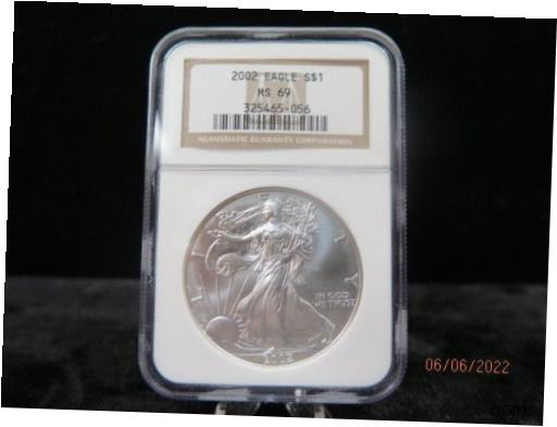 楽天金銀プラチナ　ワールドリソース【極美品/品質保証書付】 アンティークコイン コイン 金貨 銀貨 [送料無料] 2002 American Silver Eagle. NGC Certified MS-69, Store Sale #01697