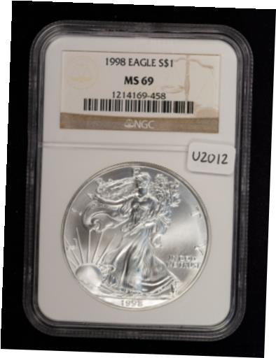 【極美品/品質保証書付】 アンティークコイン コイン 金貨 銀貨 [送料無料] 1998 1 oz American Silver Eagle - PQ - Spot-Free - Brown Label NGC MS 69 - U2012