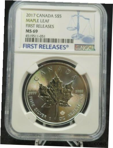 【極美品/品質保証書付】 アンティークコイン コイン 金貨 銀貨 [送料無料] 2017 Canada Silver Maple $5 NGC MS69 G574 